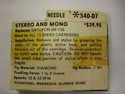 Ortofon Diamond Needle Pfanstiehl# 540-D7