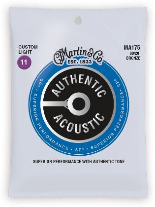 Martin MA175 SP 80/20 Bronze Authentic Acoustic Guitar Strings Custom Light 11-52
