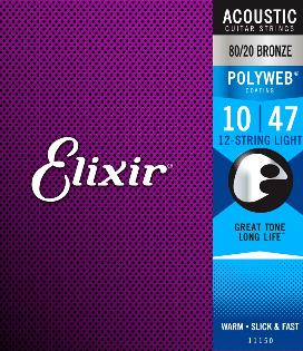 Elixir 11150 Polyweb Coated 80/20 Bronze 12 Twelve String Acoustic Guitar Strings Light 10-47