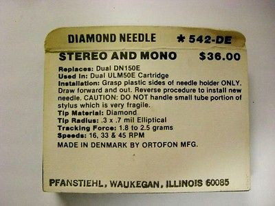 Genuine Ortofon Diamond Needle Pfanstiehl # 542-DE