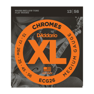 D'Addario ECG26 Chromes Flat Wound Electric Guitar Strings, Medium, 13-56