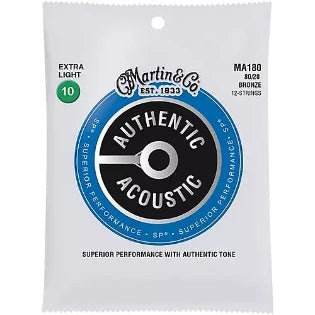 Martin MA180 Authentic Acoustic Superior Performance 80/20 Bronze Guitar Strings - .010-.047 Extra Light 12-string