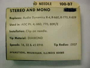 Pfanstiehl Phonograph  Needle 100-D7
