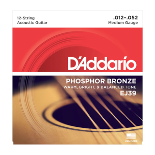 EJ39 Phosphor Bronze 12-String Acoustic Guitar Strings, Medium, 12-52