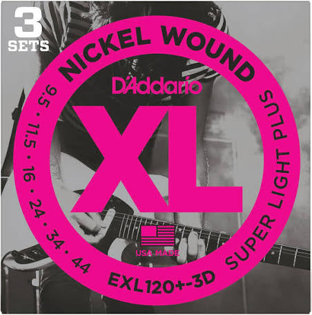 EXL120+ 9.5-44 Super Light Plus Electric Guitar Strings 3 pack